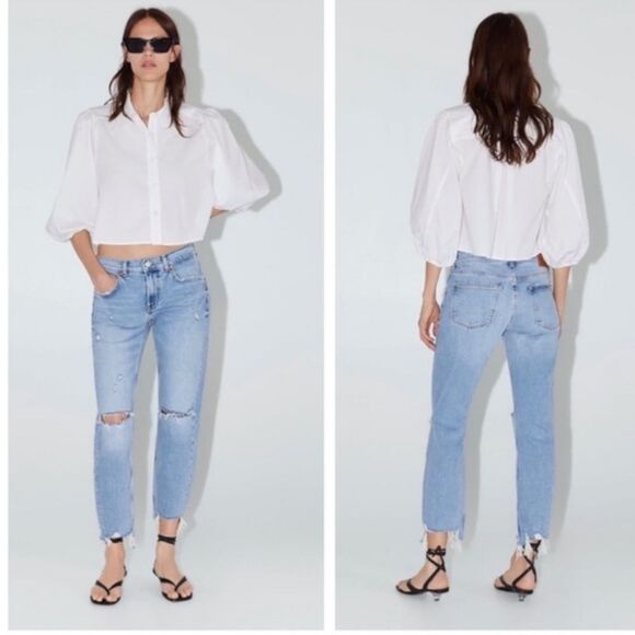 ZARA DENIM SLIM CROPPED JEANS - Picture 3 of 8